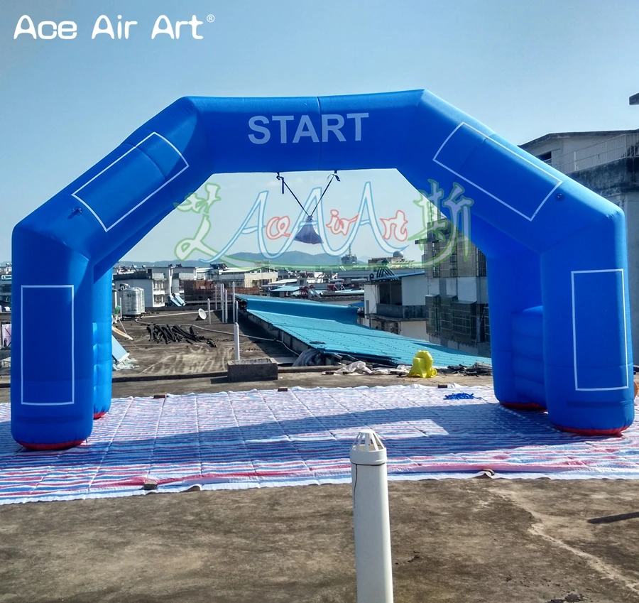 custom blue 20ft inflatable start finish line arch with hanging timer for racing