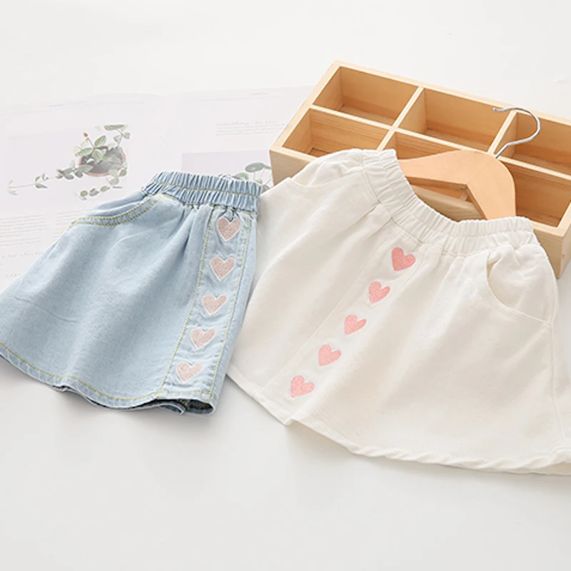 2024 Autumn Spring 2 3 4 6 8 9 10 12 Years Cotton School Embroidery Lovely Cotton With Pocket Baby Kids Girls Denim Skirt