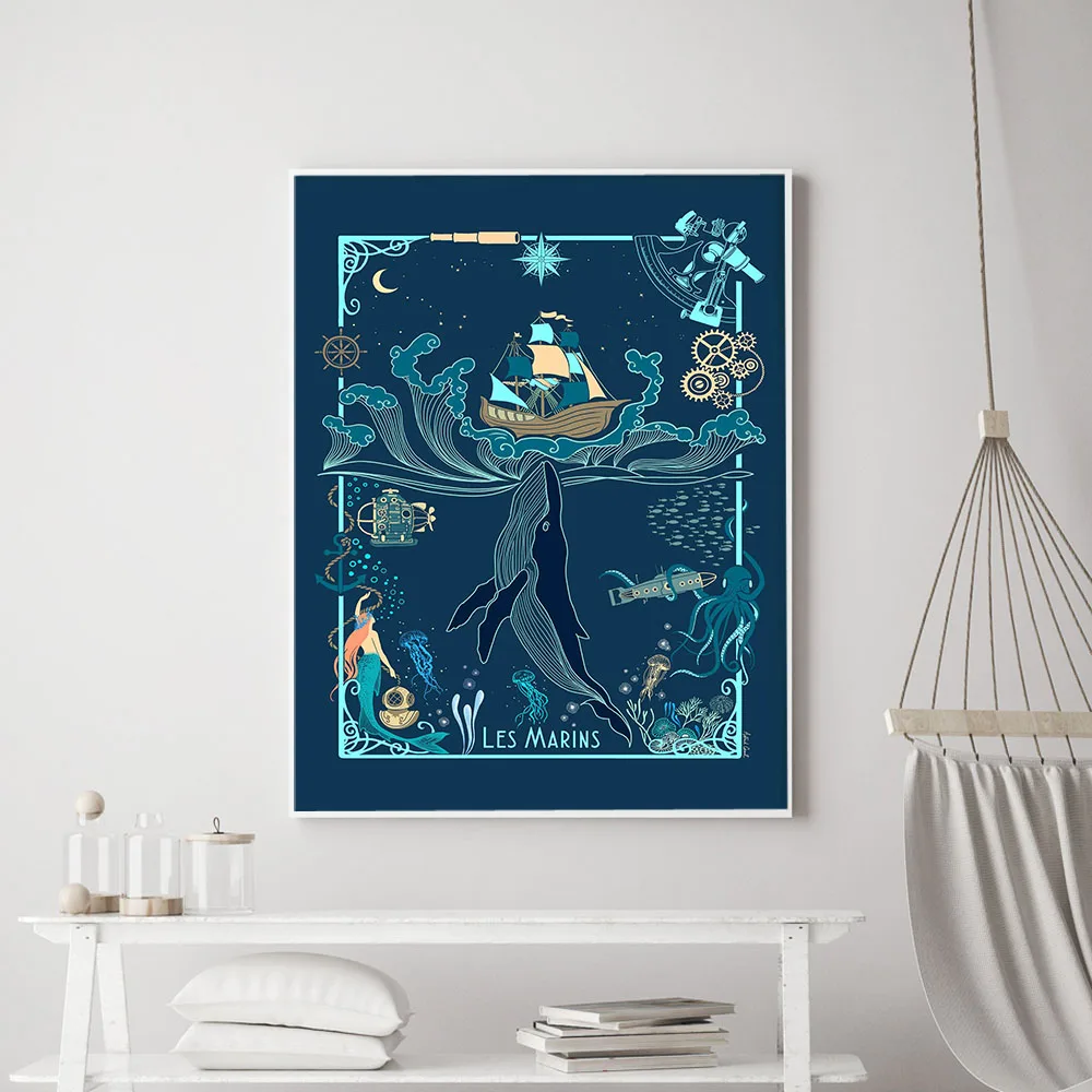 الشمال الرجعية المشارك بركة سانت جورج البحارة النباتيين الظلام قماش اللوحة خمر جدار صورة غرفة المعيشة ديكور المنزل #4