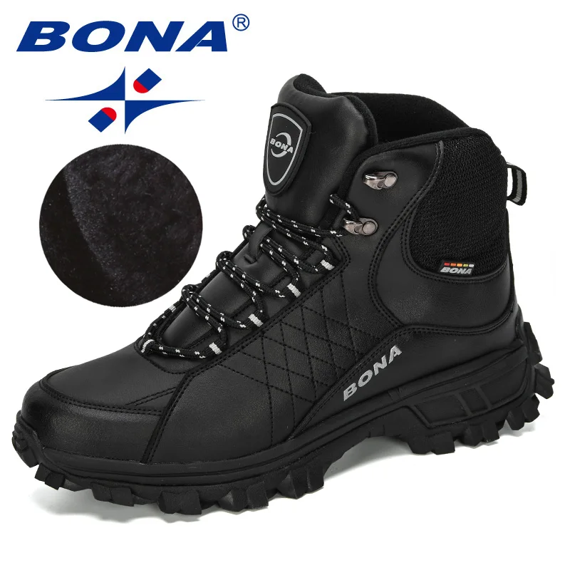 BONA New Designers Men Ankle Hiking Boots, Plus Size Fashion Classic Trekking Footwear Outdoor Plush Winter Boots Man Comfy