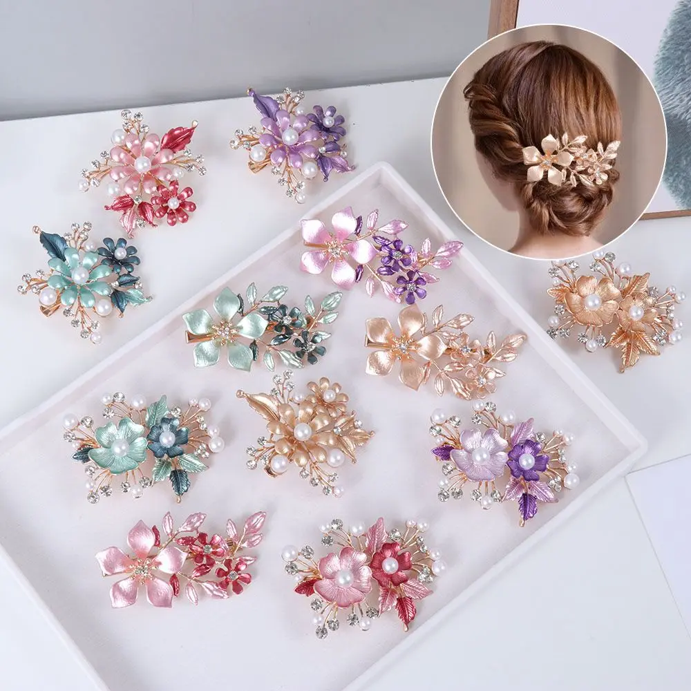 

Fashion Headdress Hairpin Ornaments Crystal Hair Clip Alloy Flower Hair Pins for Wedding Bride Headwear