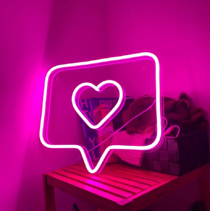 Custom Heart Like Led Flex Transparent Acrylic Neon Sign Light Decoration Indoor Wall Hanging  for Home Room Bedroom