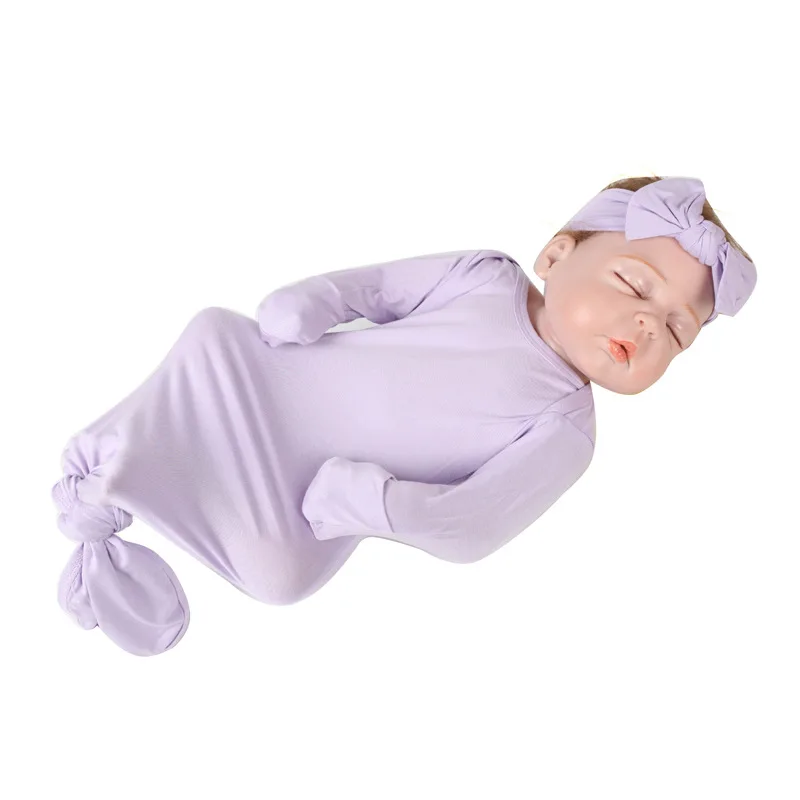 0-3M Newborn infant baby footies jumpsuit +Headdress long sleeve ruffled solid cotton comfortable baby boy girl clothes