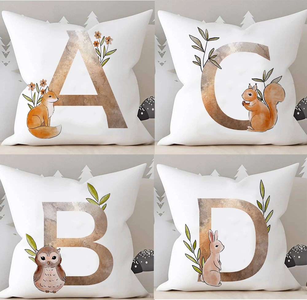 

Cartoon giraffe fox bunny Animal Printed White Seat Cushion Throw Pillow 45x45cm Decorative Cushion cover Sofa Kids Room