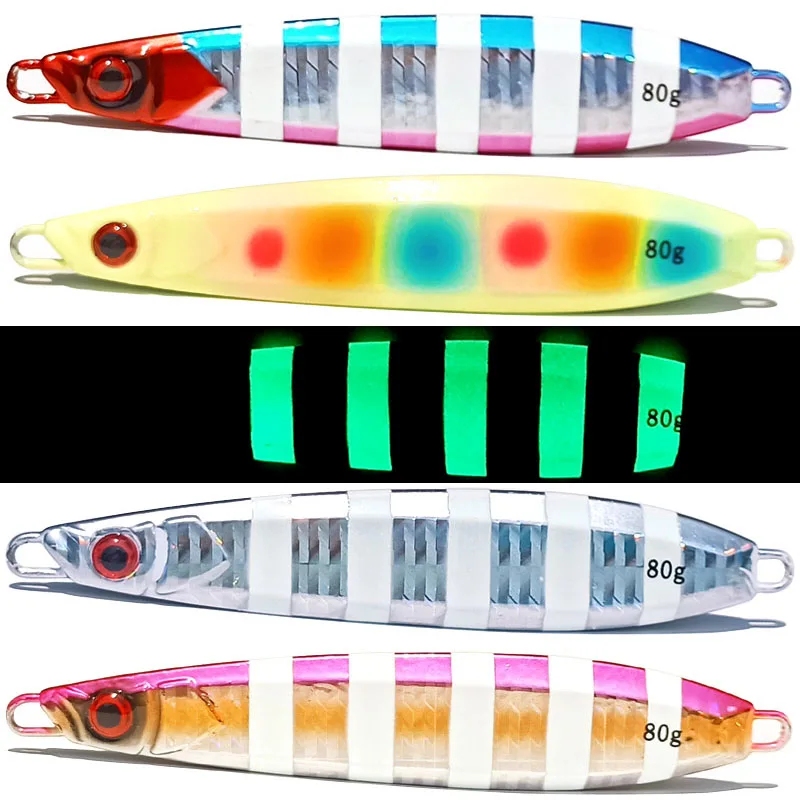 Luminous 40g 60g 80g 100g metal jig sea bass codfish mackerel snapper fishing lure cast jig  jigging lure sea boat fishing