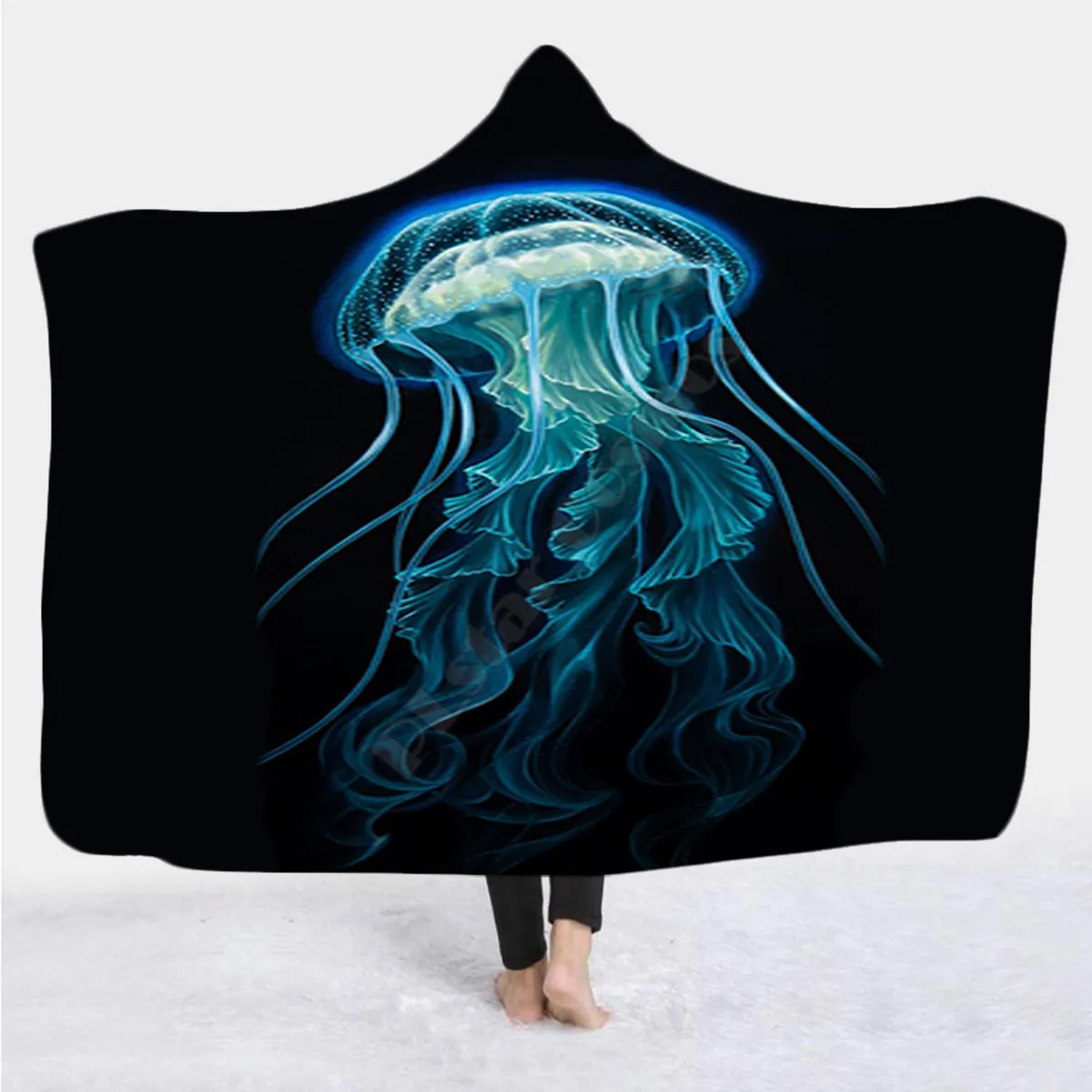 Jellyfish Hooded Blanket 3D All Over Printed Wearable Blanket for Men and Women Adults Kids Fleece blanket 02