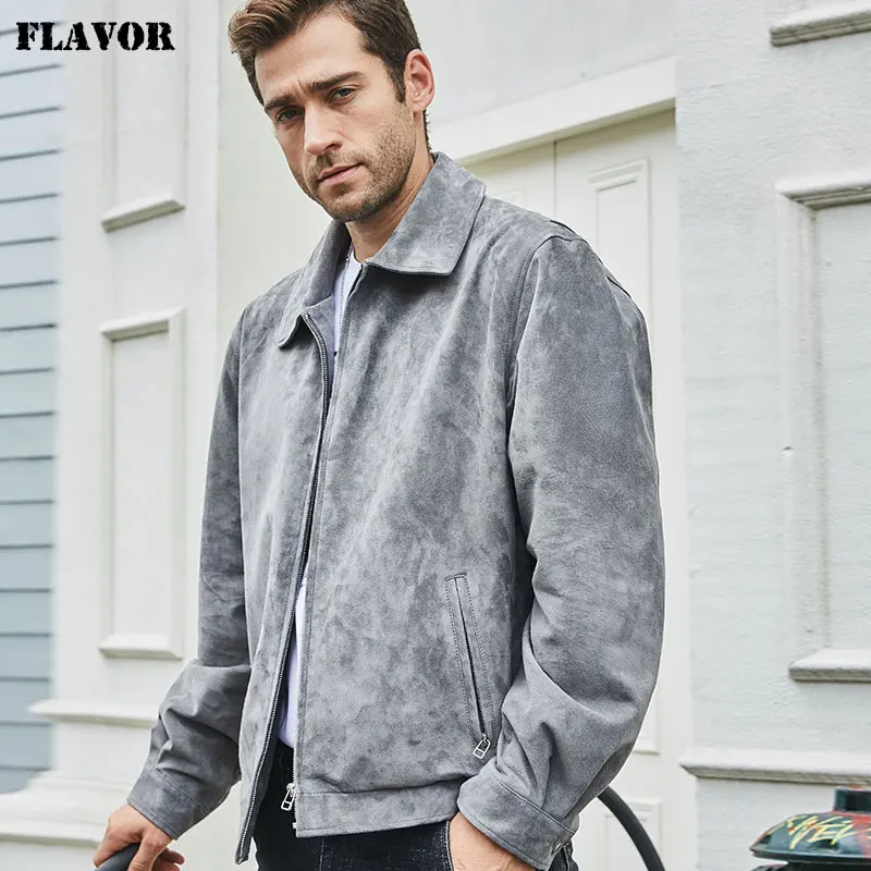

FLAVOR Men's Real Leather Jacket Pigskin Leather Bomber Coat