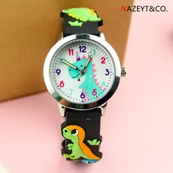 New fashion boys dinosaur design quartz watch children girls cute cartoon annimal dial silicone strap luminous hands gift clock