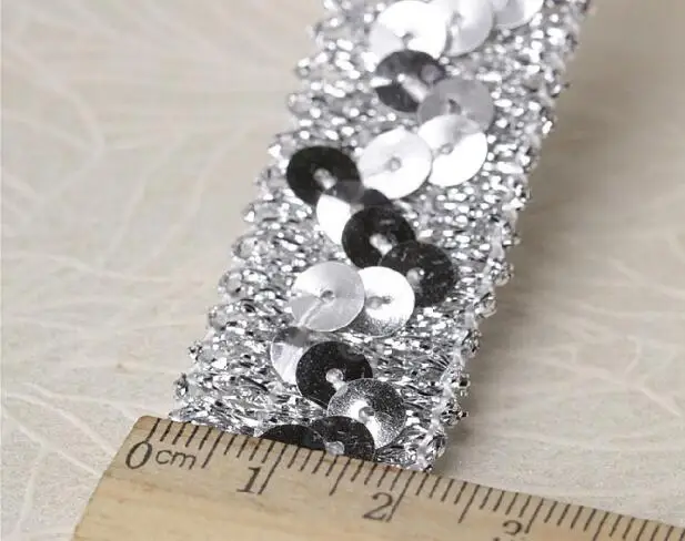 2CM Wide HOT Sequin Silver Embroidery Flower Lace Fabric Trim Ribbon DIY Sewing Applique Collar Cord Wedding Dress Guipure Decor