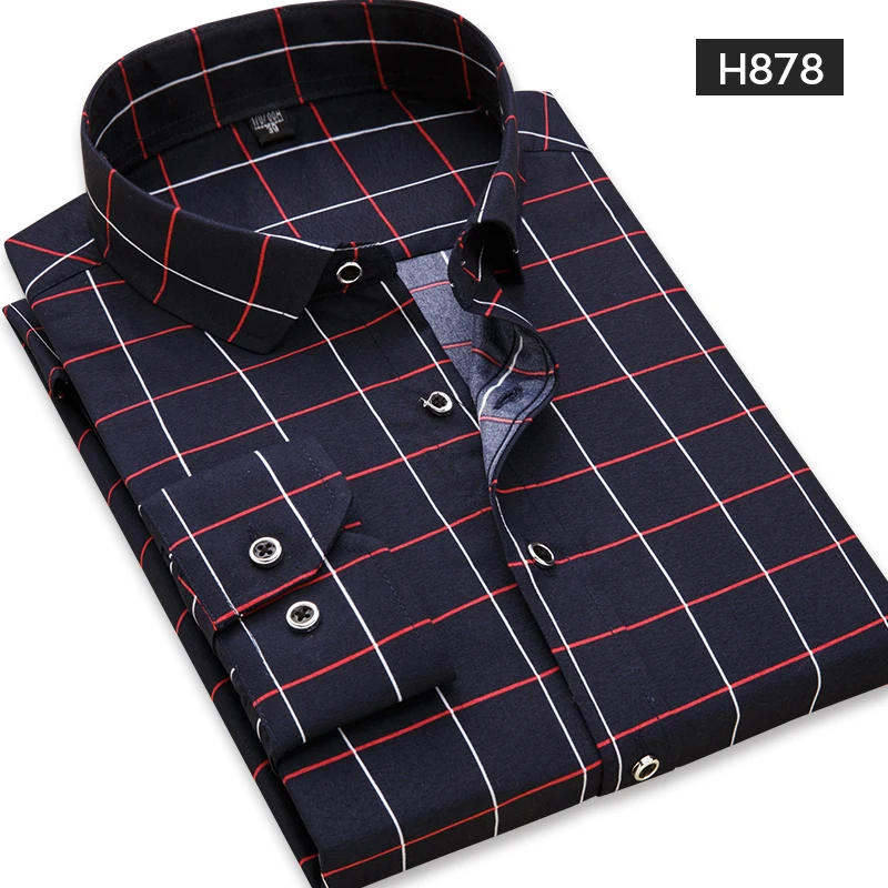 Men\'s Long Sleeve Print Plaid Shirt Spring Summer Slim Fit Dress Shirts Brand Male Clothing M-5XL