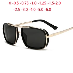 0 -0.5 -0.75 -1.0 To -6.0 Gray/Tea Lens Prescription Sunglasses Men Polarized Myopia Lens Square Steam Punk Sun Glasses For Male