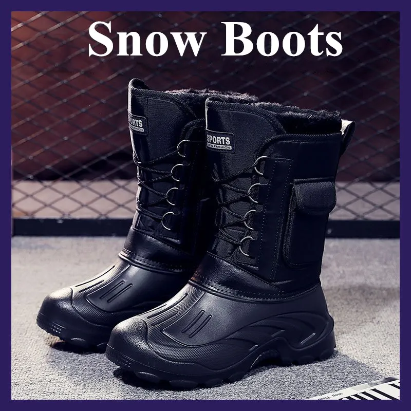 

Winter Warm Snow Boots Men Outdoor Non-slip Waterproof Fleece Hiking Fishing Boots Thick Fleece Lining Thermal Cotton Shoes