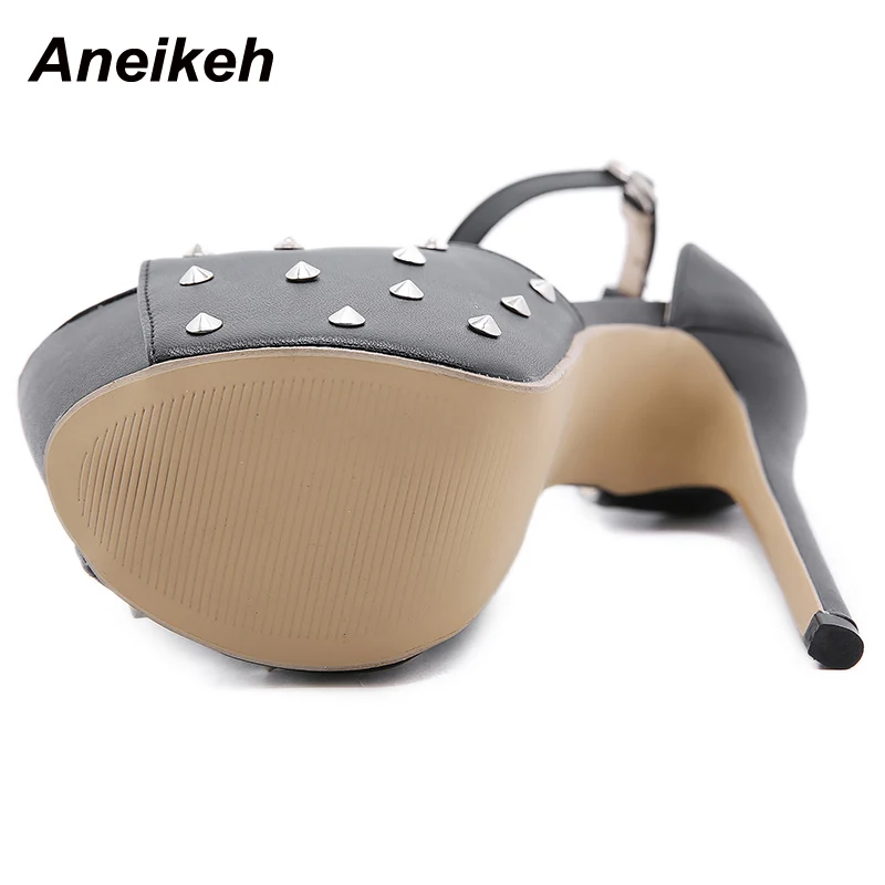 Aneikeh 2024NEW Rivet Platform PU Head Peep Toe caviglia-Wrap sandali con tacco a spillo Sandalias De Las Mujeres Buckle Party novità