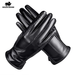 Gants Chauds en Cuir de Mouton avec Doublure en Laine pour Femme, Moufles de Marque de Luxe avec Écran Tactile pour la Conduite, Collection Hiver 2023