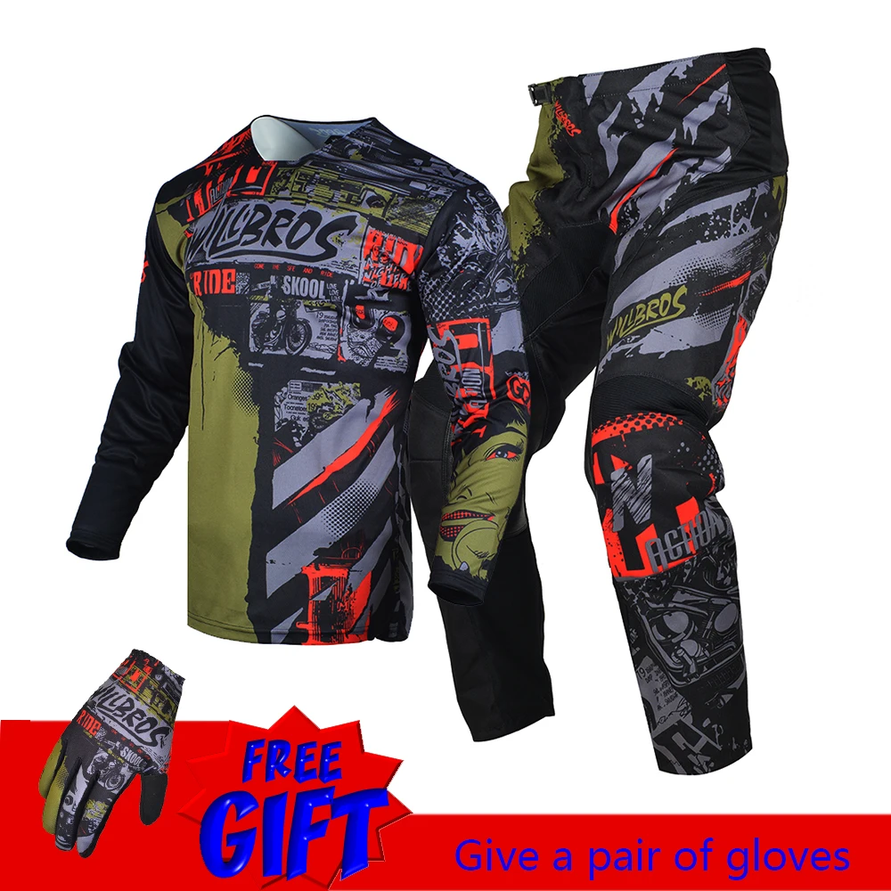 Willbros Jersey Pants Dirtbike Gear Set MX Combo Motocross Outfit Moto Cross Suit Enduro Off Road Kits Free Gift