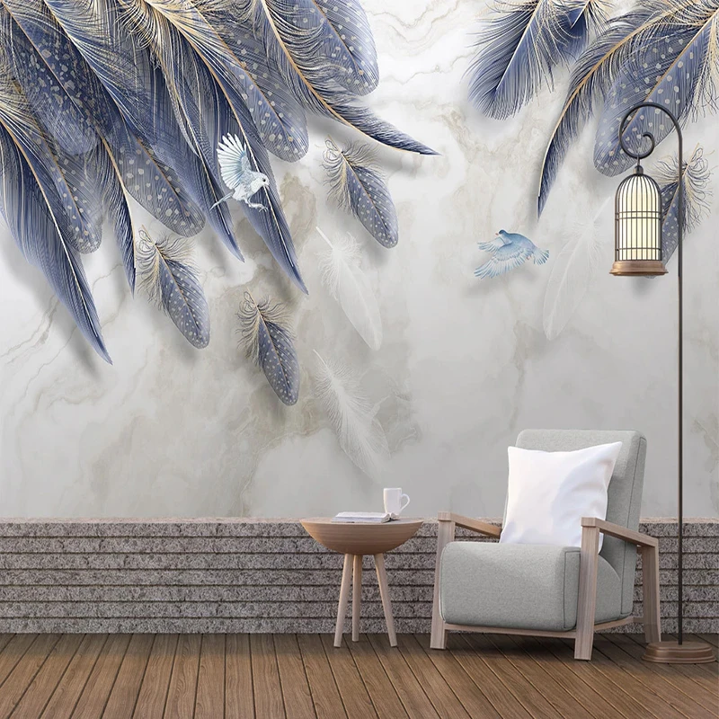 

Custom Photo Wallpaper 3D Blue Feather Marble Wall Paper Living Room TV Sofa Bedroom Creative Art Home Decor Papel De Parede 3 D