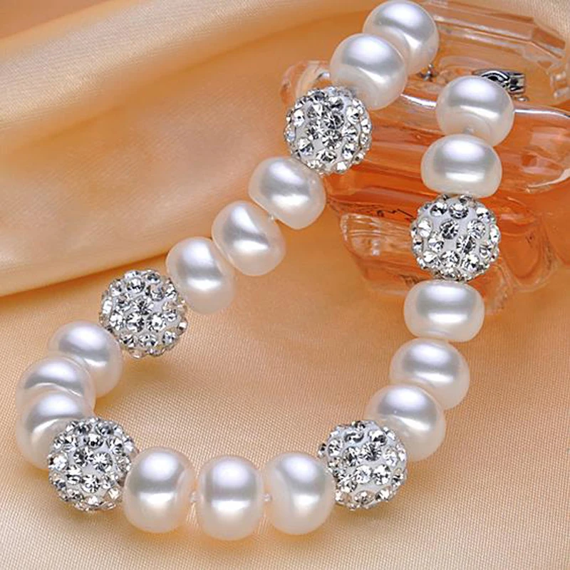 MeiBaPJ Ball drill Shambhala bangles New fashion design natural freshwater pearl bracelets crystal beads accessaries for momen