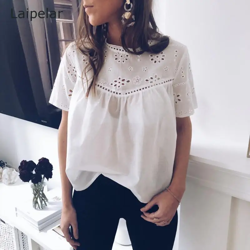 Elegante weiße frauen tops und bluse Sommer rüschen kurzarm büro frauen blosue casual aushöhlen damen shirts blusas