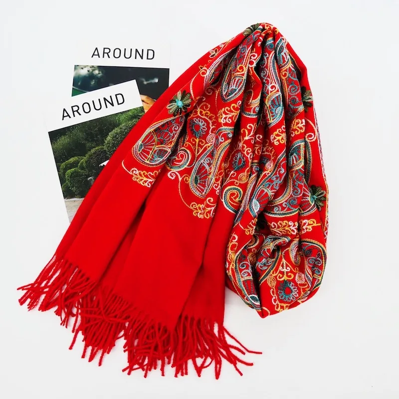 Luxury Brand Scarf Thick Winter Women Scarf Warm Cashmere Cashew Embroidery Tassel Shawl Wrap Blanket Hijab Lady Scarf Pashmina