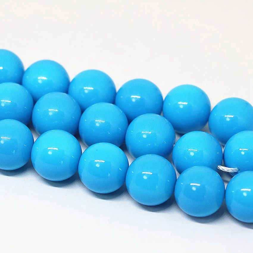 新着スカイブルーラウンドガラス合成シェル真珠ルースビーズ 4-14 ミリメートルピックサイズ高グレードジュエリーデザイン 15 インチ T8