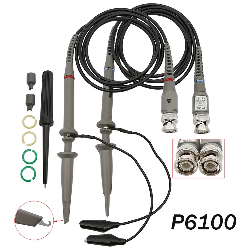 2 sztuk P6100 sonda oscyloskopowa DC-100MHz 1X 10X zacisk krokodylkowy Test analizator sondy przewody pomiarowe z zestaw akcesoriów