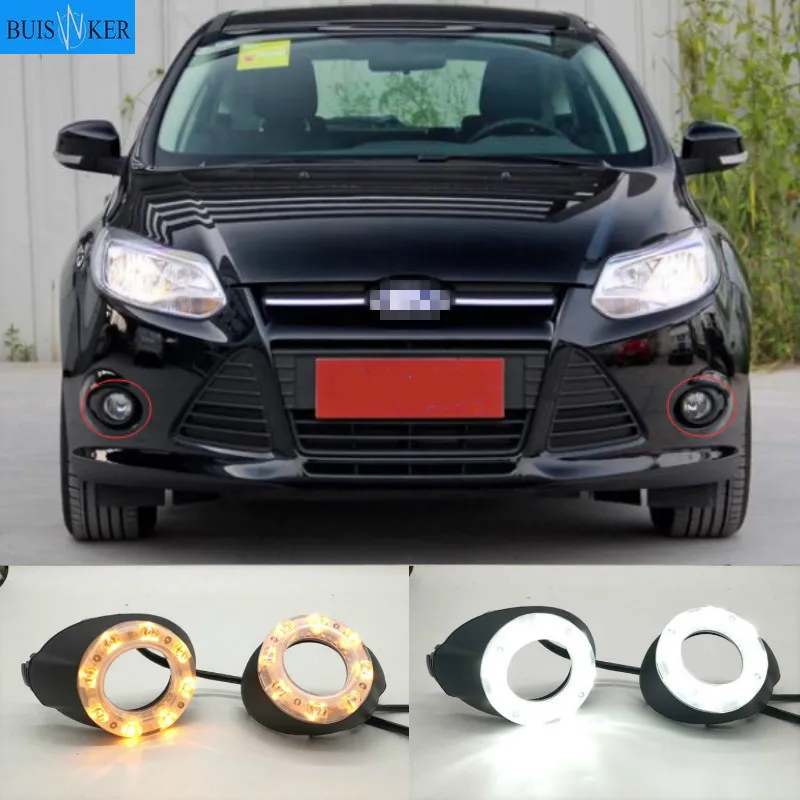 

1 Set with Turn Signal Lamp LED DRL Waterproof IP67 Front Fog Lamp Daytime Running Lights for Ford Focus 2012-2015 12V