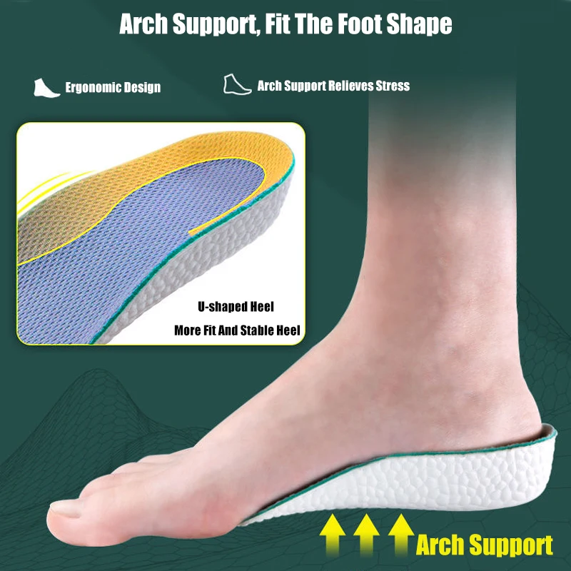 Memory Foam Height Increase Insoles for Women\'s Shoes Men Sneakers Orthopedic Insoles for Flat Feet Arch Support Lift Shoe Pads