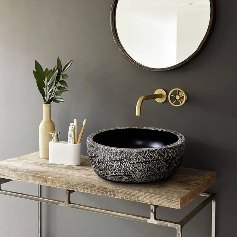 

Europe style chinese washbasin sink Jingdezhen Art Counter Top ceramic wash basin bathroom sink black