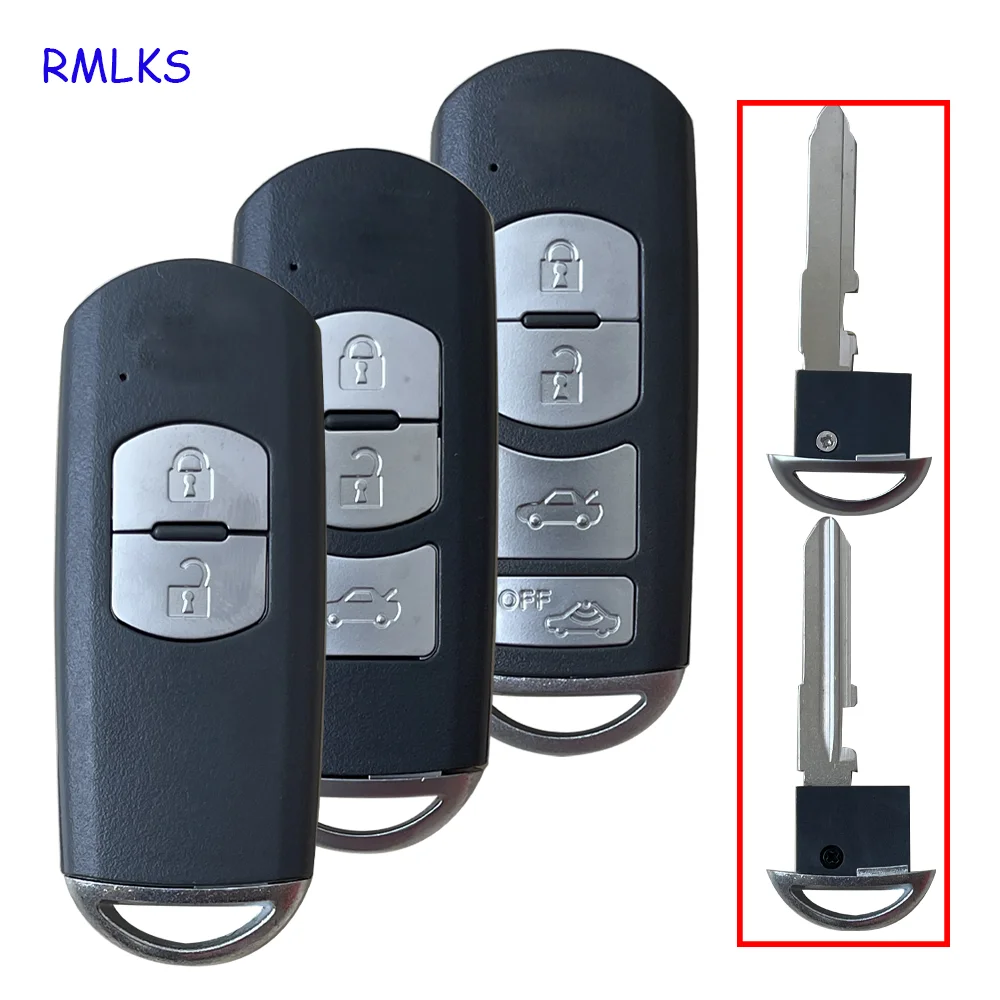 Keyless Remote Key Case Shell Fob Control Uncut Blade Insert for Mazda 3 6 Smart 2014- 2018 SKE13D-01 FCC ID: WAZSKE13D01