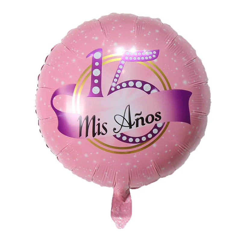 10Pcs/Lot 18 Inch Pink Mis Quince Round Foil Balloons Spanish My Fifteen 15th Birthday Party Decorations 15 Years Old Ballons