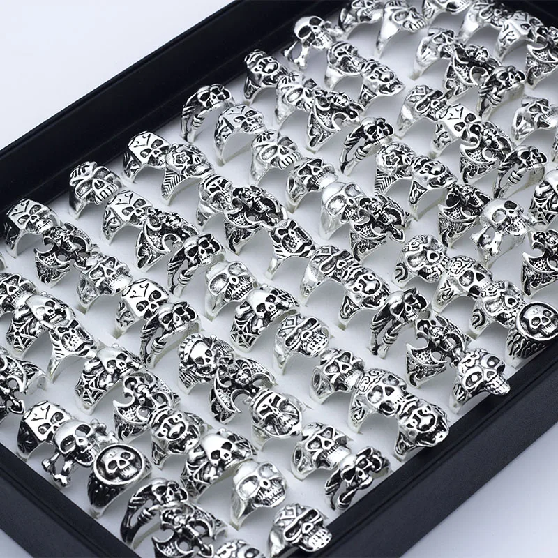 50pcs Skull Skeleton Gothic Alloy Rings Punk style rings for mens womens Wholesale Jewelry lots