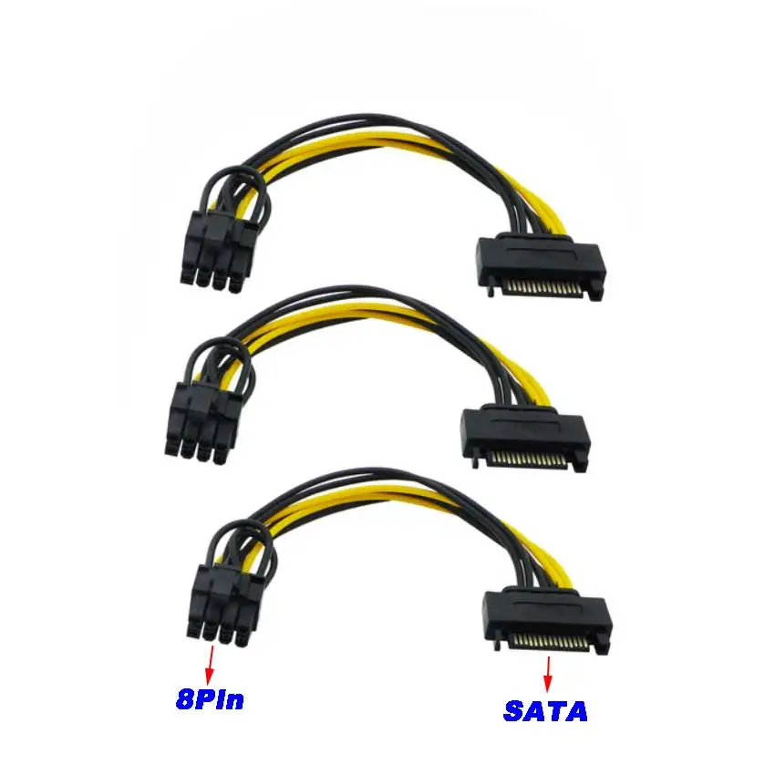 1PCS 15pin SATA Male to 8pin(6+2) PCI-E Power Supply Cable 20cm SATA Cable 15-pin to 8 pin cable 18AWG Wire for Graphic Card