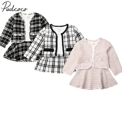 Pudcoco US Stock 6M-5T 2PCS Baby Spring Autumn Clothing Baby Girl Pageant Plaid Coat & Tutu Dress Party Outfits Fashion Clothes