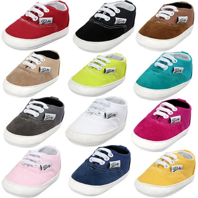 Newborn Baby Shoes Boys Girls Toddler Shoes Canvas Toddler Sneakers Rubber Non Slip Soft Sole Infant First Walkers 0-18 Months