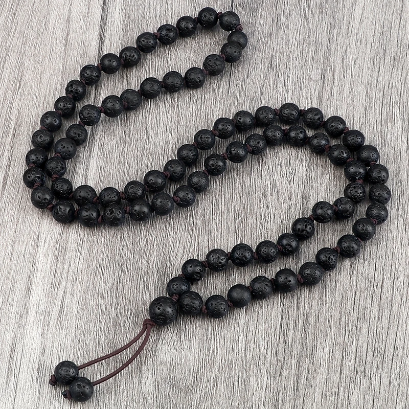 8mm perline fatte a mano bracciale da uomo collana classica in pietra lavica nera naturale per donna Yoga Buddha Charm Mala bracciale regalo gioielli