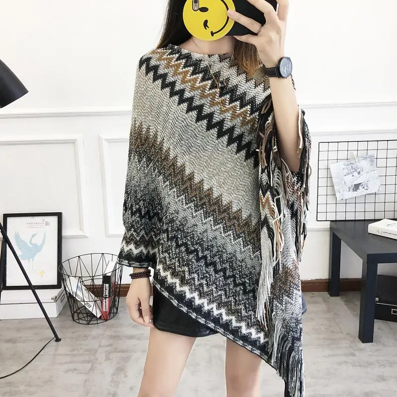 

Kntting Poncho Capes Women Winter Cloak Pullover Ponchos Tassel 2020 New Winter Warm Knitting Capes for Women