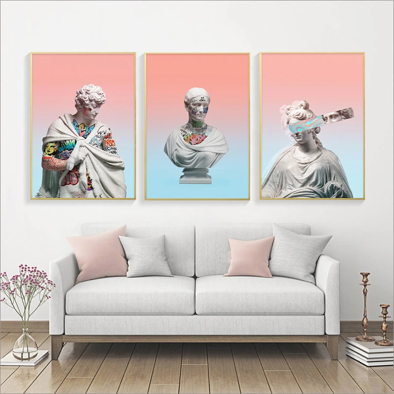 Vaporwave Sculpture Of David Posters And Prints Wall Street Graffiti Art Canvas Painting Picture Living Room Modern Home Decor