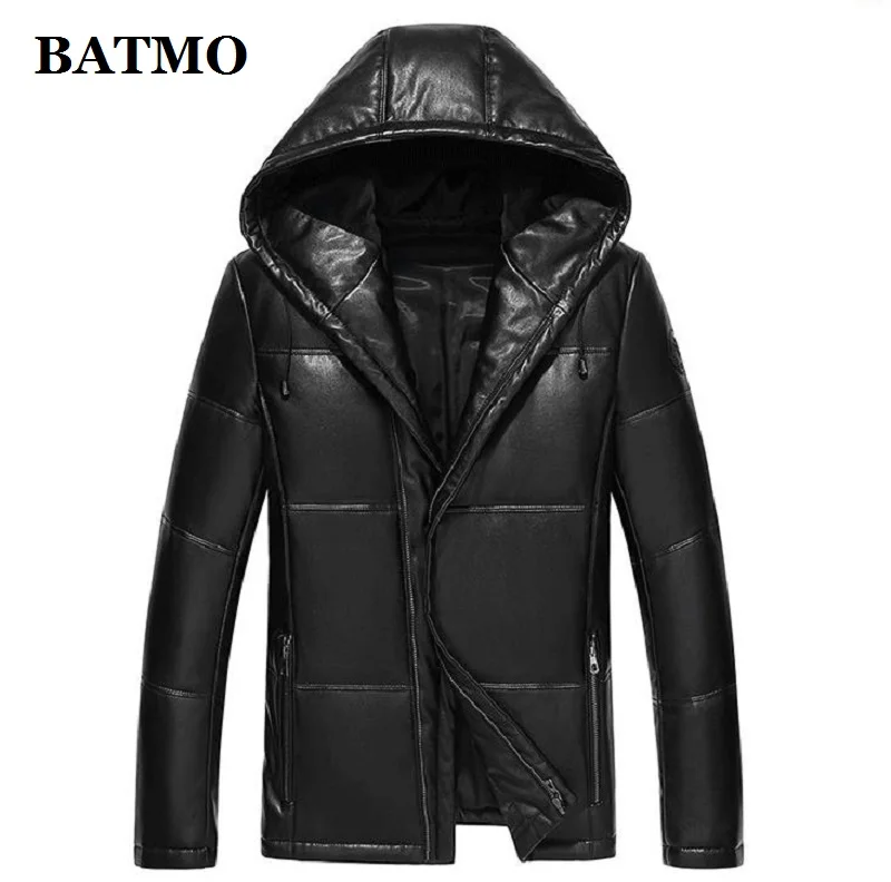 BATMO 2024 leather jackets men,95% white duck down hooded jacket men,warm jackets,plus-size M-5XL 1720