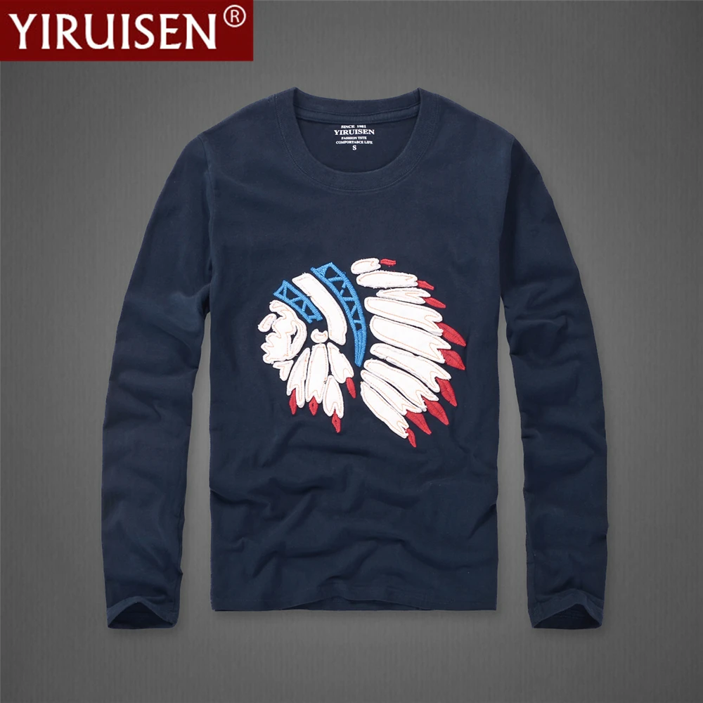 YiRuiSen Brand Ameican AF Design Long Sleeve T Shirts Men Soft 100% Cotton Autumn Clothing Fashion Top Long Comfortable Clothing