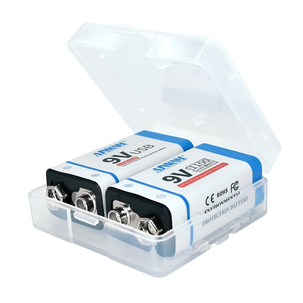 Batteria ricaricabile USB AJNWNM 9V 1100mAh 6F22 tipo-c 9V batterie al litio per microfono multimetro giocattolo telecomando KTV