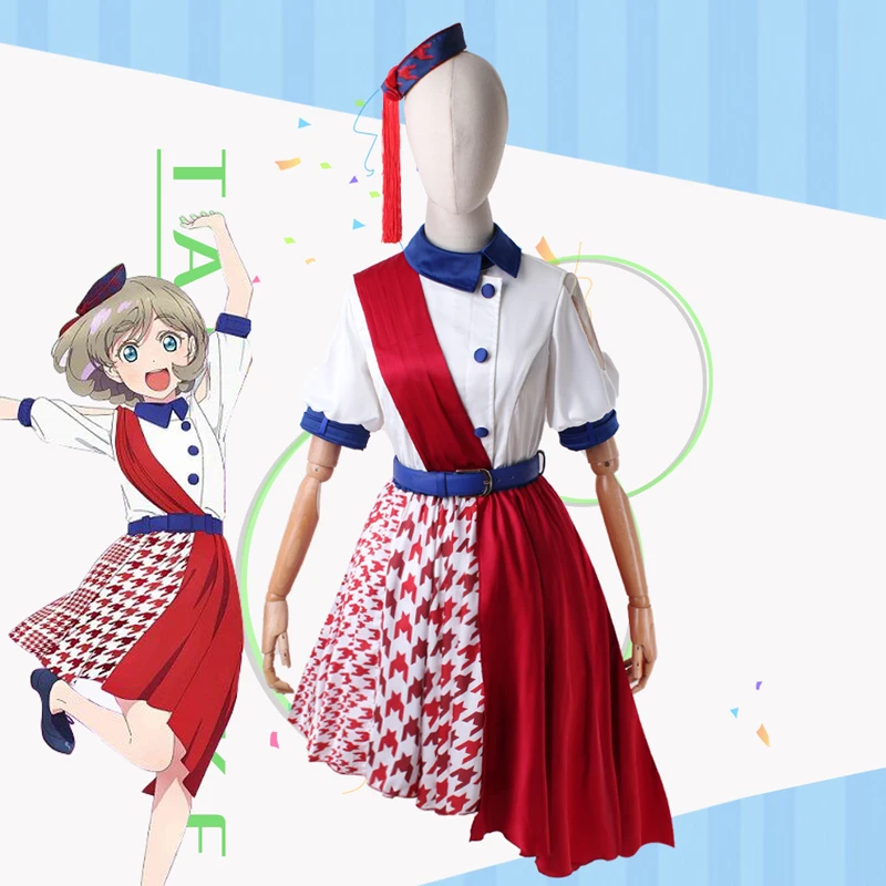 Liella cosplay Tang Keke costume anime lovelive Start! True Dreams red and white pattern dress female Stage uniform A