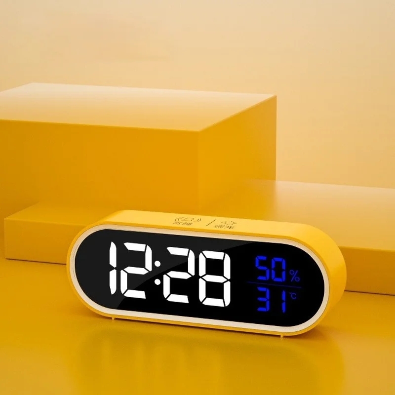 Little yellow duck alarm clock LED large screen mute bedside digital alarm clock USB interface voice control electronic clock