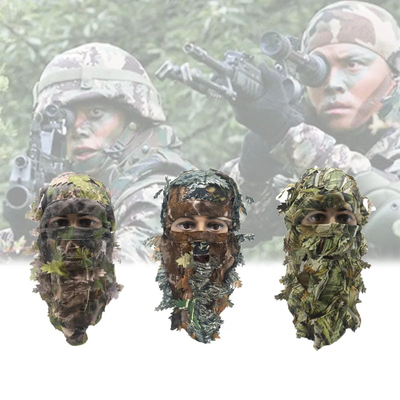 Airsoft Mask 3D Leaf Blind Mask Outdoor Multi-Functional Camping Hunting Bionic Camouflage Headgear CS Cover Equipment Leaf Mask