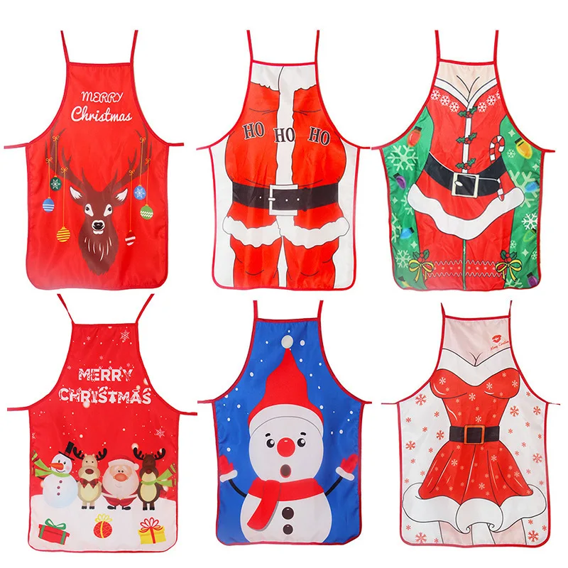 2020 Merry Christmas Aprons Adult Santa Claus Aprons Big Pocket Kitchen Baking Restaurant Dinner Party Decor Apron