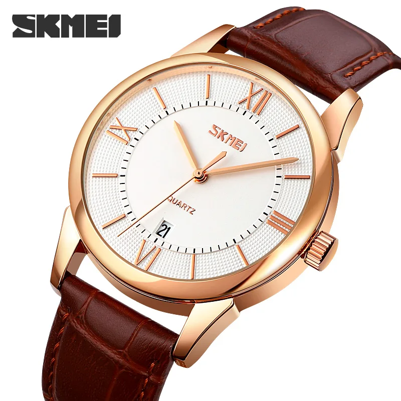 Official Brand SKMEI Quart Watch Luxury Leather Men\'s Wristwatches Business Casual Watches Man Calendar Men Watch For Gift