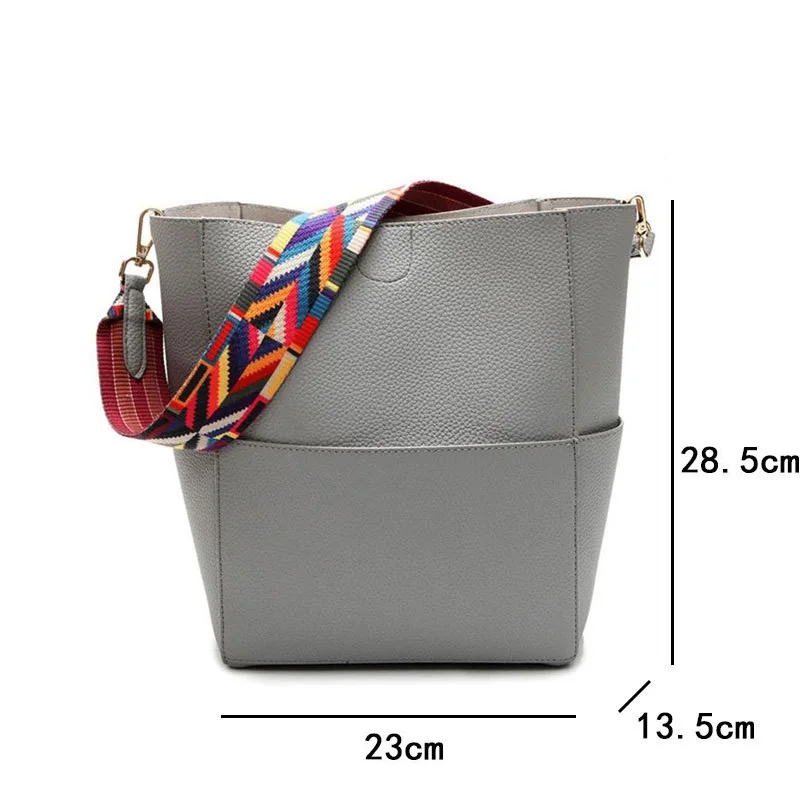 Women Handbag and purse Large Capacity Colorful Strap Shoulder Bag PU  Bucket Crossbody Bags big Totes