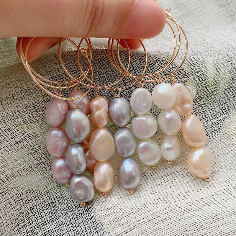 Elegant Natural Freshwater Pearl Dangle Earrings for Women Ear Loops Long Tassel Irregular Nuggets Stone Baroque Pearls Earrings