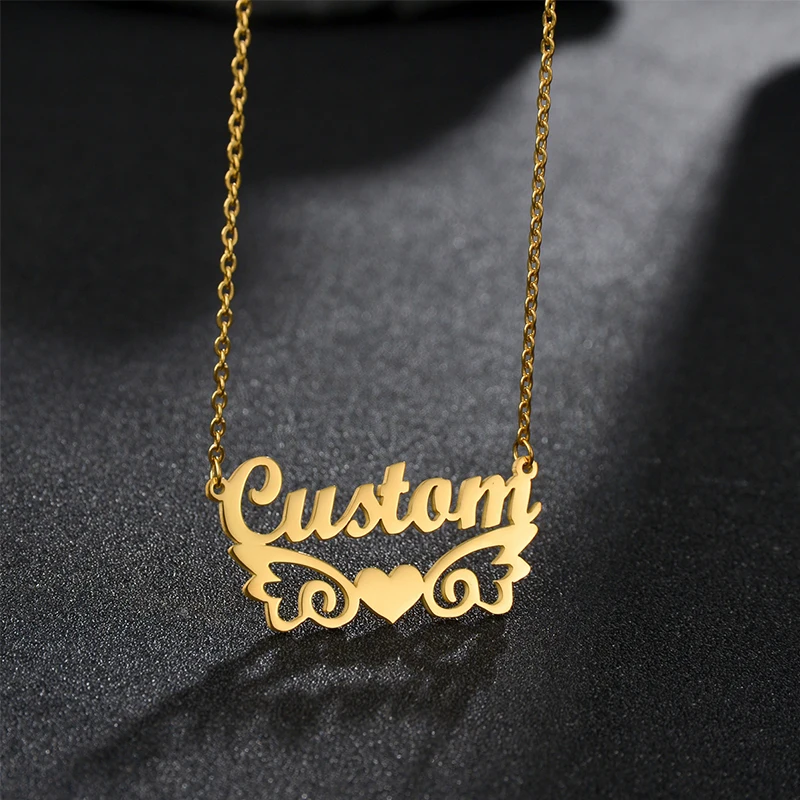 Goxijite Customized Various Love Base Name Necklaces Personalized Love Heart Nameplate For Women Stainless Steel Jewelry Gift