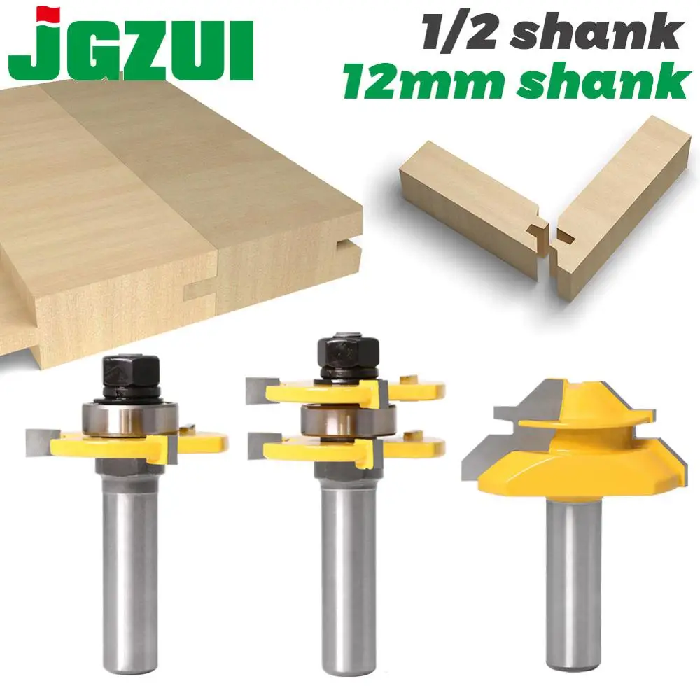 Tongue and Groove Router Bit Tool Set ½\'\' Shank With 45° Lock Miter Bit ½\'\' 12mm Shank - Solid Steel, woodworking tools