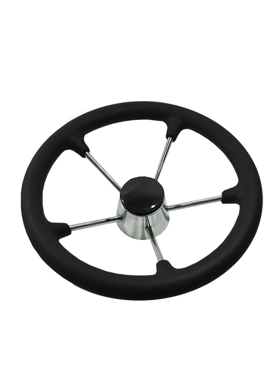 Marine Stainless Steel 13-1/2 inch Black 5 Spoke Foam Grip Steering Wheel For Boat